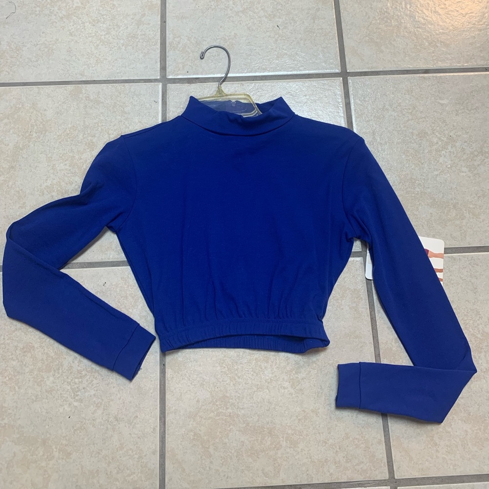 Adult Med Royal Blue Long Sleeve Zippered Turtleneck Cheerleading Crop Top NWT